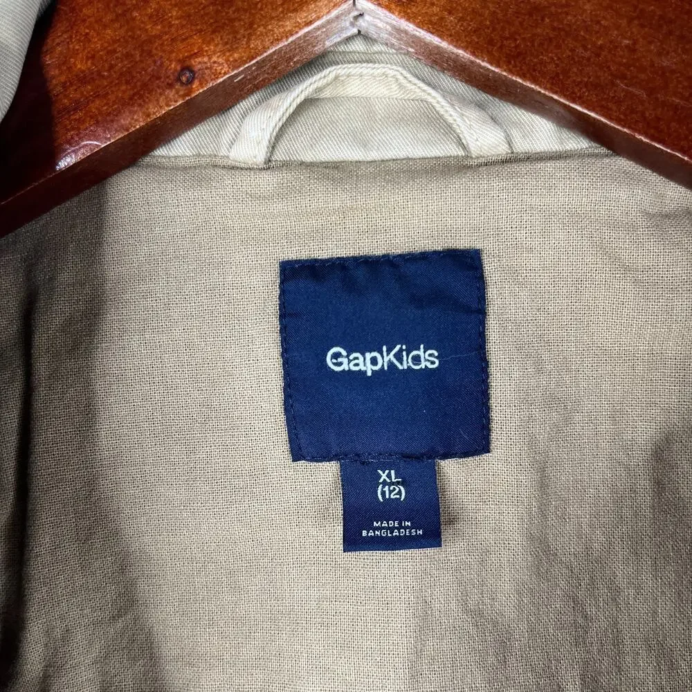 Gap Kids 3 Button Coat Youth XL Beige Canvas Pockets Casual Classic